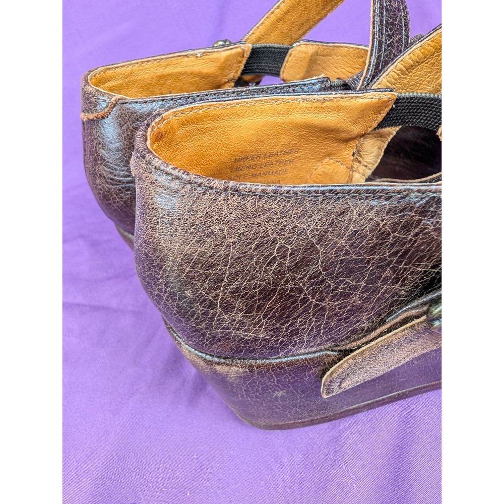 Re-mix Vintage Meadow Brown Croc Sz 9M Buckle Sandals Wedge Platform Leather - Picture 15 of 16